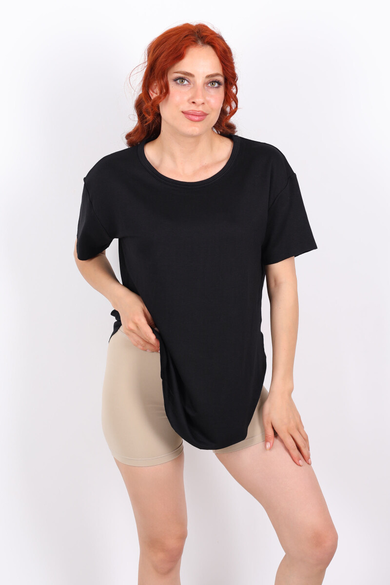 Eteği Oval Bisiklet Yaka Siyah Kadın T-Shirt - 3