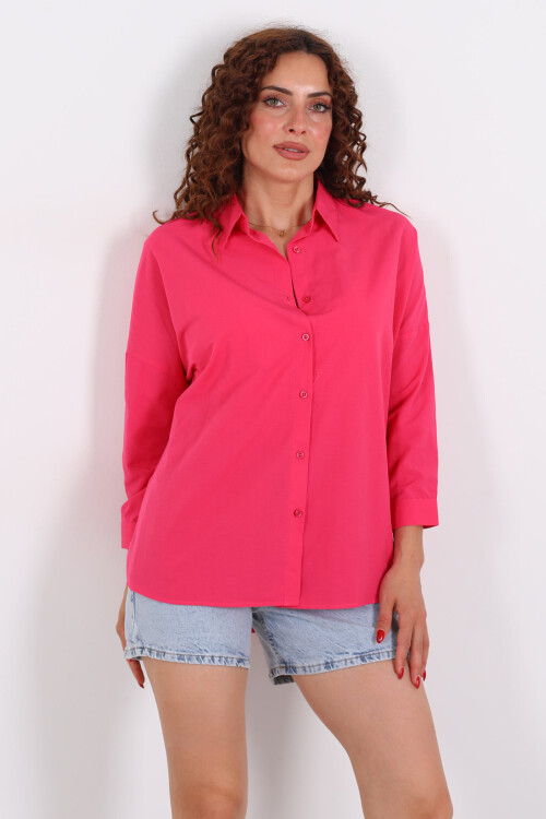 Eteği Oval Pembe Kadın Oversize Gömlek - 3