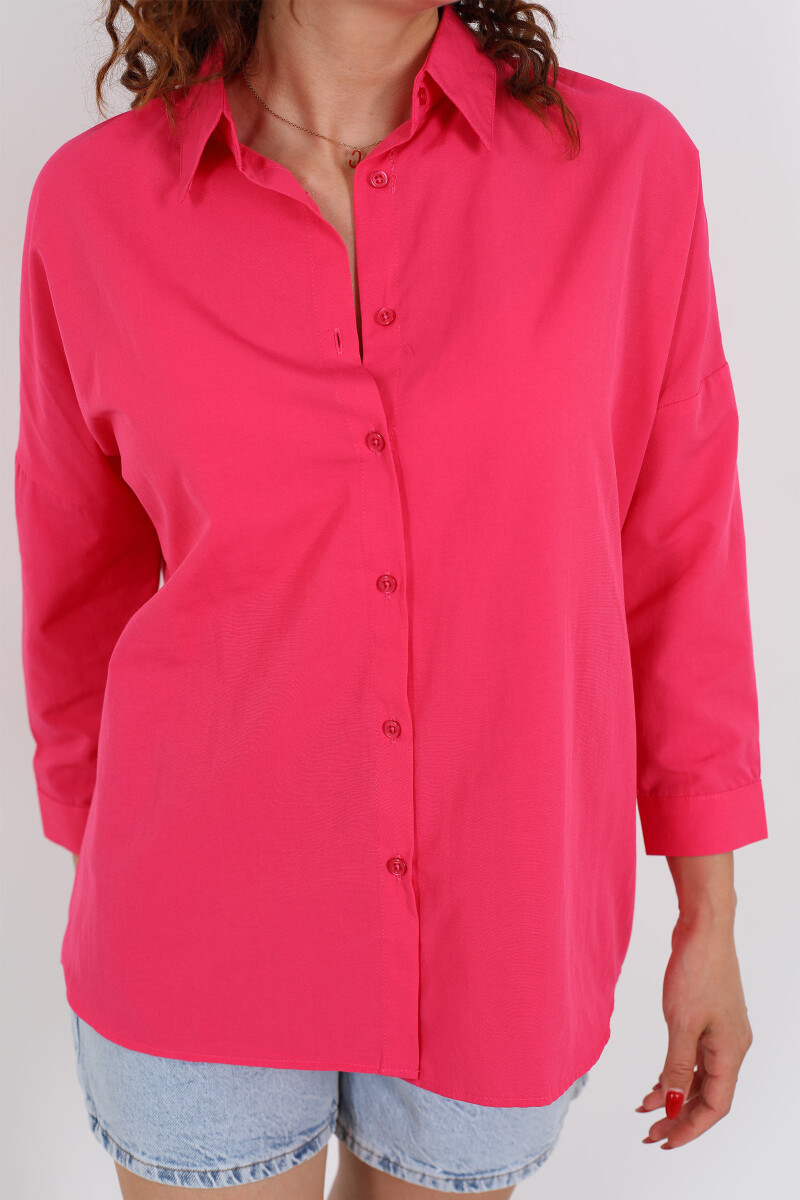 Eteği Oval Pembe Kadın Oversize Gömlek - 2