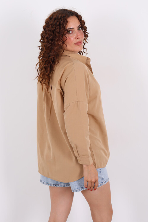 Eteği Oval Vizon Kadın Oversize Gömlek - 5