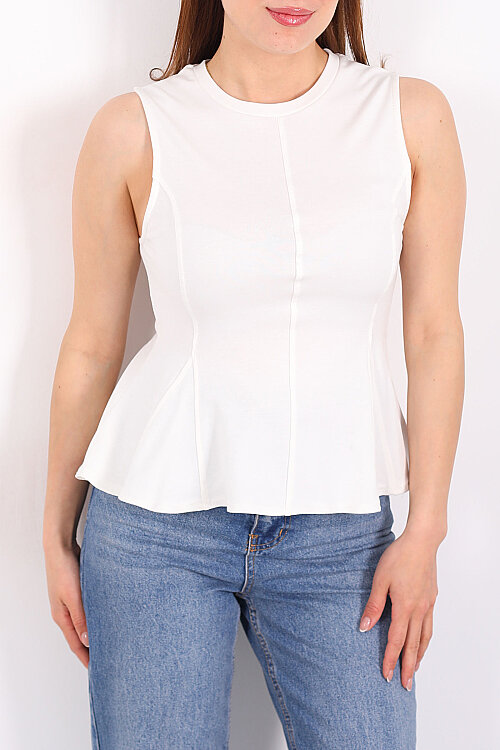 Eteği Volanlı Bisiklet Yaka Beyaz Kadın Kolsuz Bluz - Berox (1)