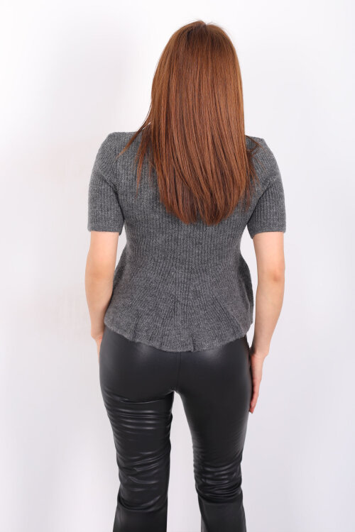 Eteği Volanlı Kısa Kol Kadın Antrasit Triko Kazak - 5