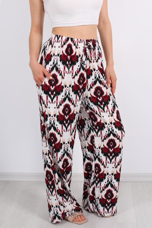 Etnik Desen Bürümcük Bordo Kadın Pantolon - 2