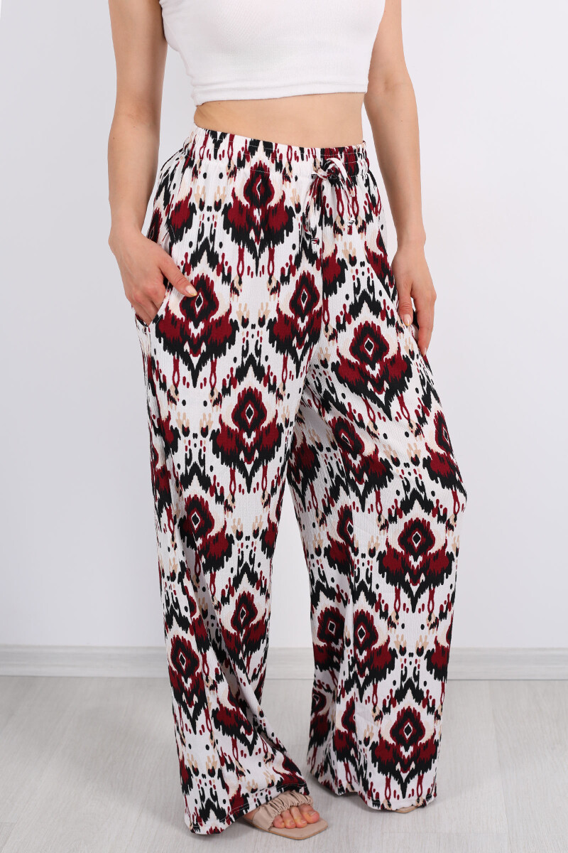 Etnik Desen Bürümcük Bordo Kadın Pantolon - 2