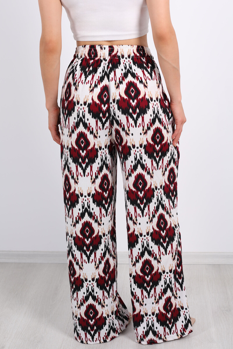 Etnik Desen Bürümcük Bordo Kadın Pantolon - 5