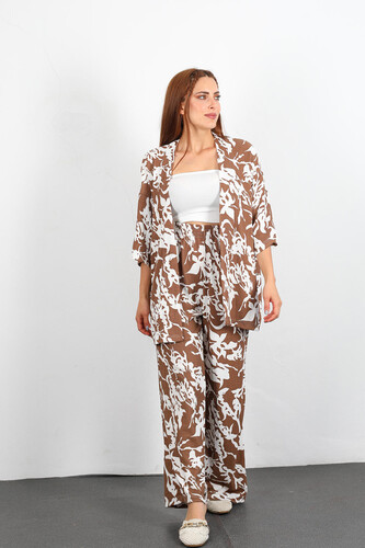 Etnik Desen Kimono Vizon Kadın Takım - Berox