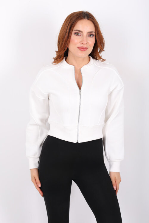 Fermuarlı Beyaz Kadın Parçalı Sweat - 5