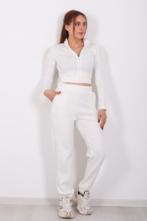 Fermuarlı Beyaz Kadın Scuba Takım - 6