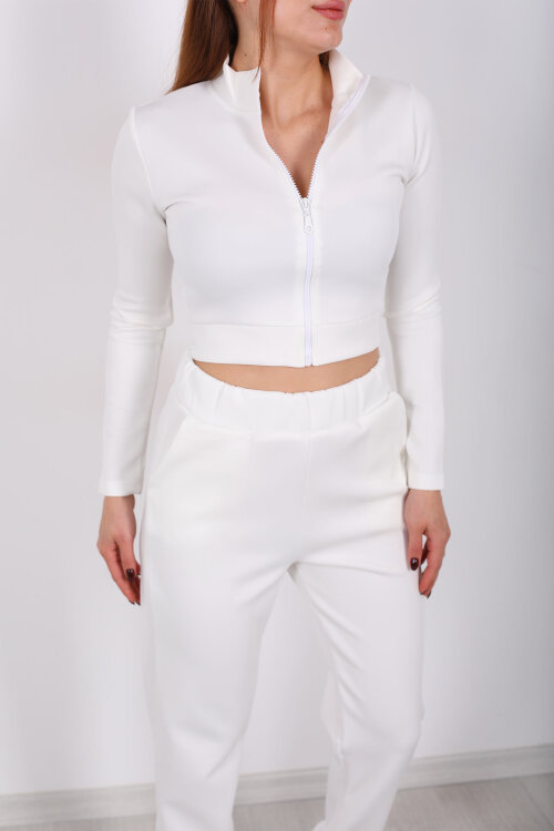 Fermuarlı Beyaz Kadın Scuba Takım - Berox (1)