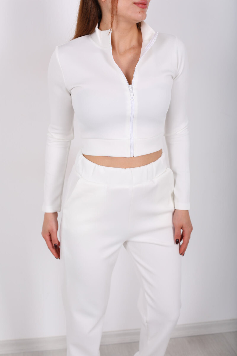 Fermuarlı Beyaz Kadın Scuba Takım - 2