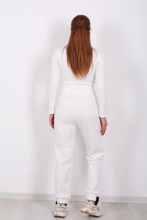 Fermuarlı Beyaz Kadın Scuba Takım - 5