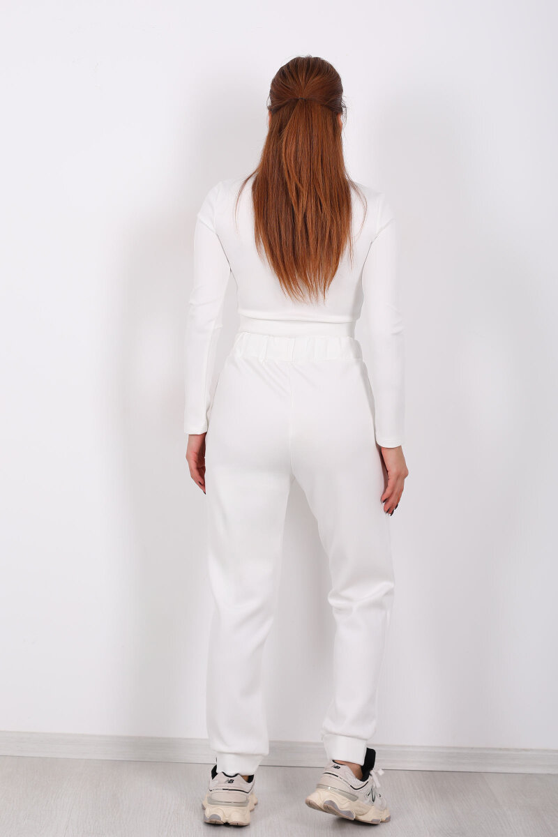 Fermuarlı Beyaz Kadın Scuba Takım - 5