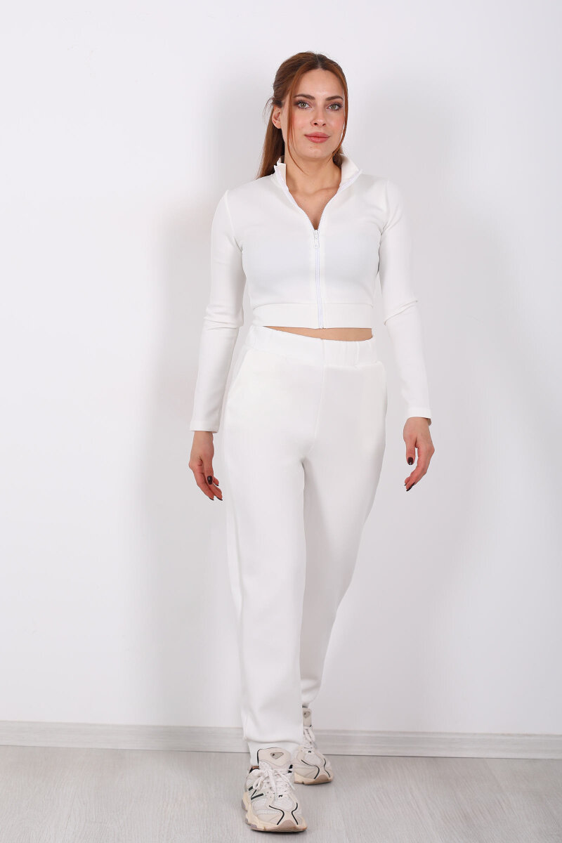 Fermuarlı Beyaz Kadın Scuba Takım - 3