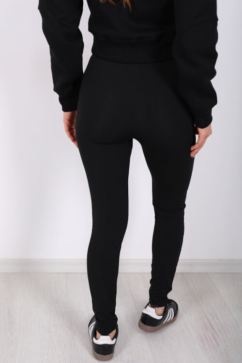 Fermuarlı Düğmeli Siyah Kadın Tayt - 6