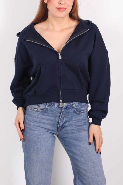 Fermuarlı Kapüşonlu Lacivert Kadın İki İplik Sweat - Berox (1)