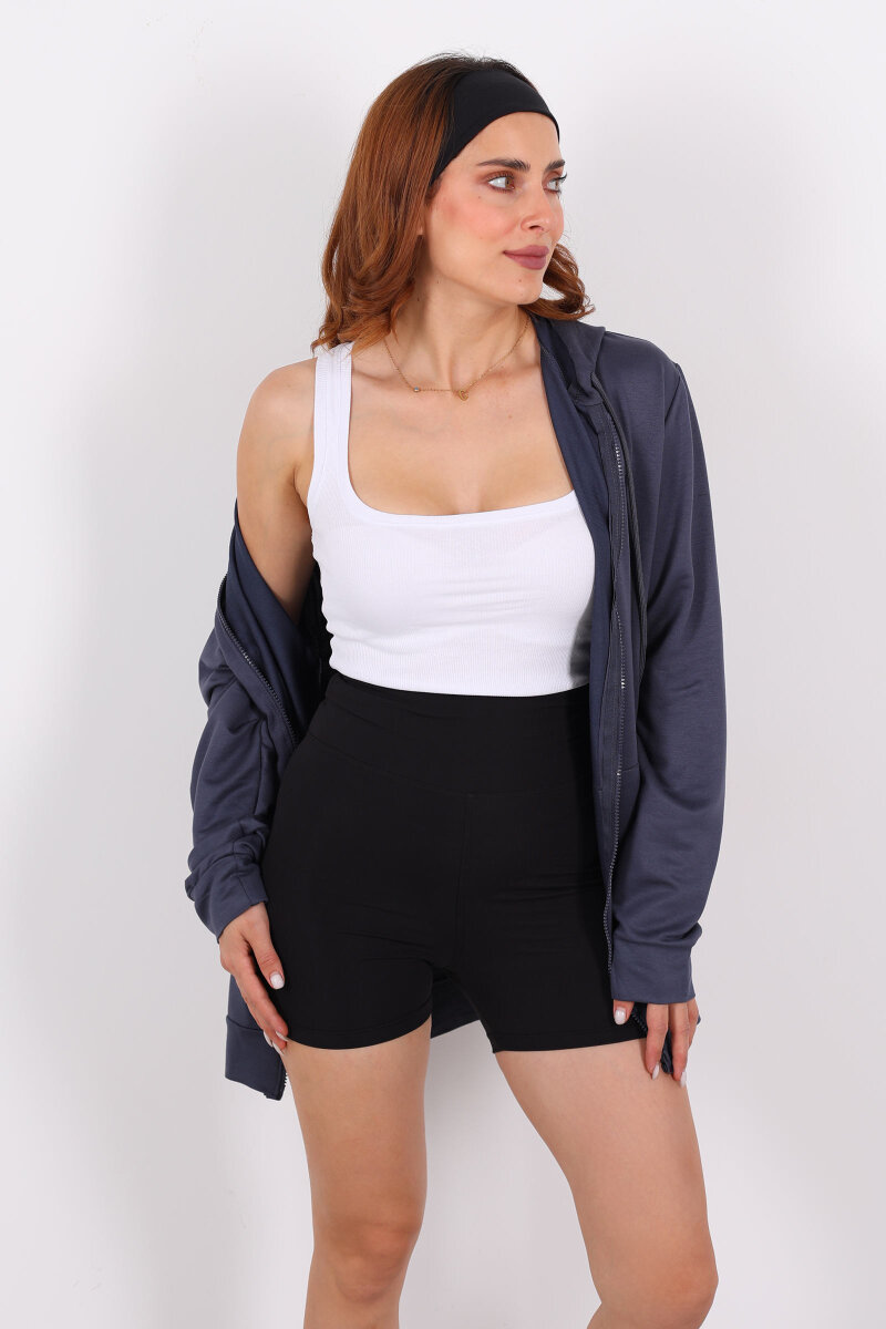 Fermuarlı Kapüşonlu Modal Antrasit Unisex Sweat - 3