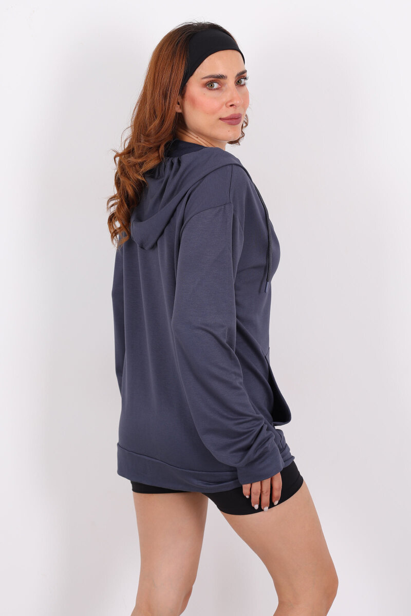 Fermuarlı Kapüşonlu Modal Antrasit Unisex Sweat - 5