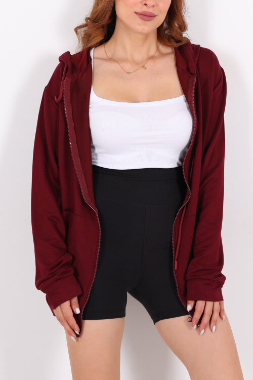 Fermuarlı Kapüşonlu Modal Bordo Unisex Sweat - Berox (1)