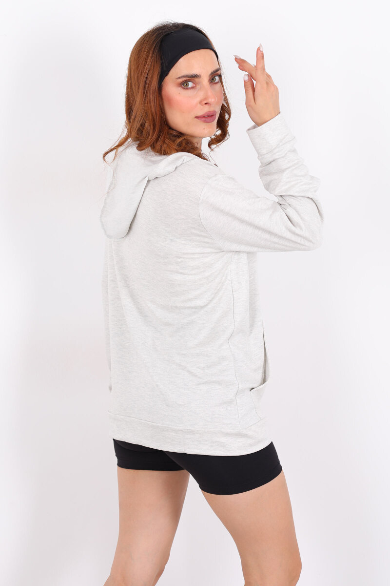Fermuarlı Kapüşonlu Modal Gri Unisex Sweat - 3