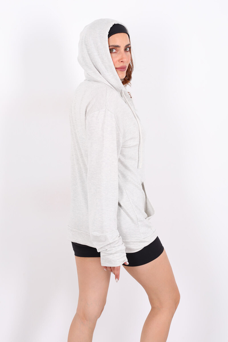 Fermuarlı Kapüşonlu Modal Gri Unisex Sweat - 5