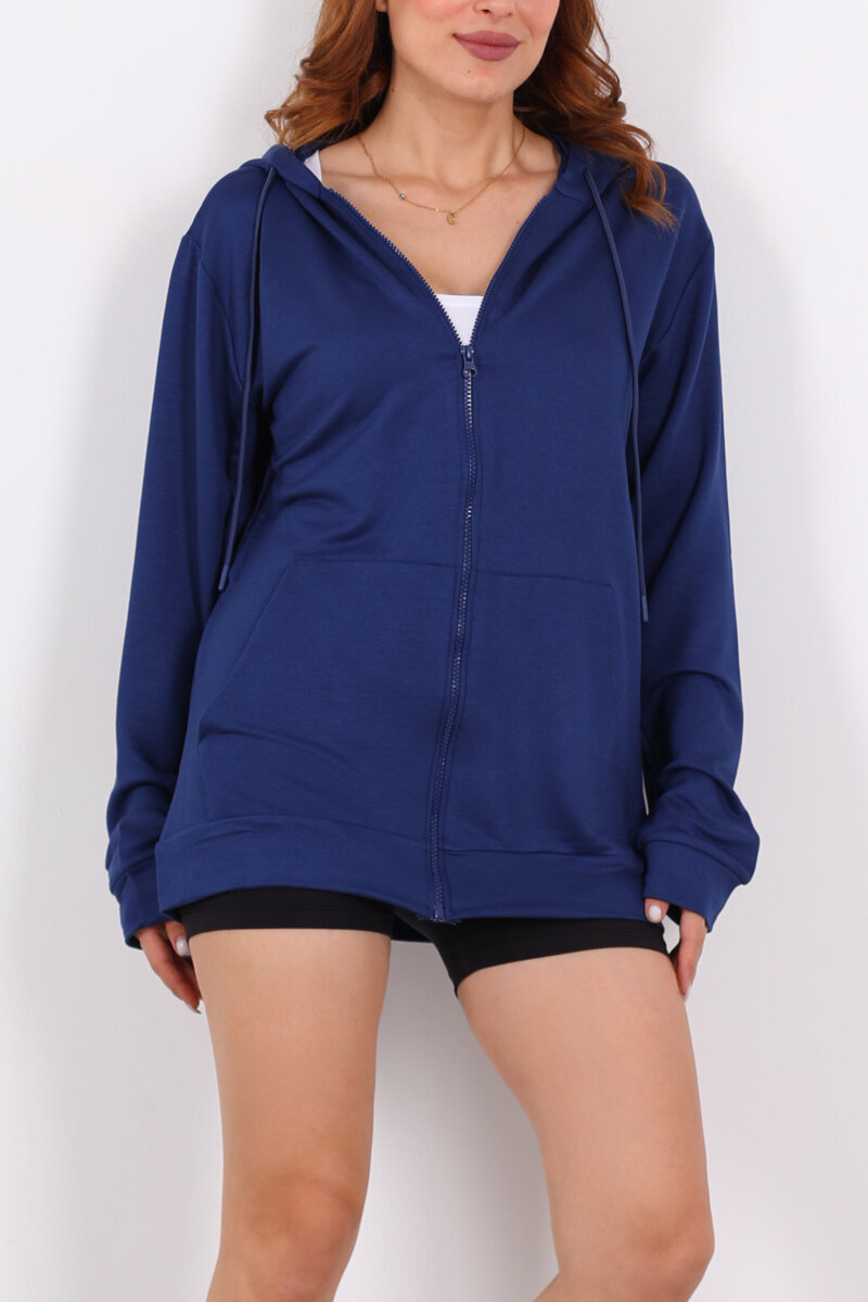Fermuarlı Kapüşonlu Modal Lacivert Unisex Sweat - 2