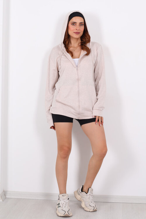 Fermuarlı Kapüşonlu Modal Taş Unisex Sweat - 3