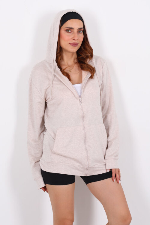 Fermuarlı Kapüşonlu Modal Taş Unisex Sweat - 6