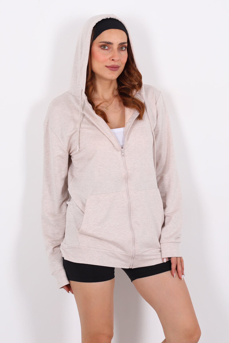Fermuarlı Kapüşonlu Modal Taş Unisex Sweat - 6