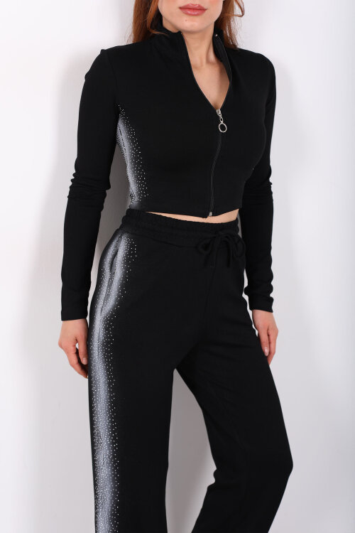 Fermuarlı Parmak Geçirmeli Siyah Kadın Taşlı Takım - Berox (1)