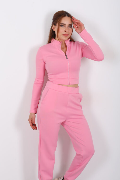 Fermuarlı Pembe Kadın Scuba Takım - Berox