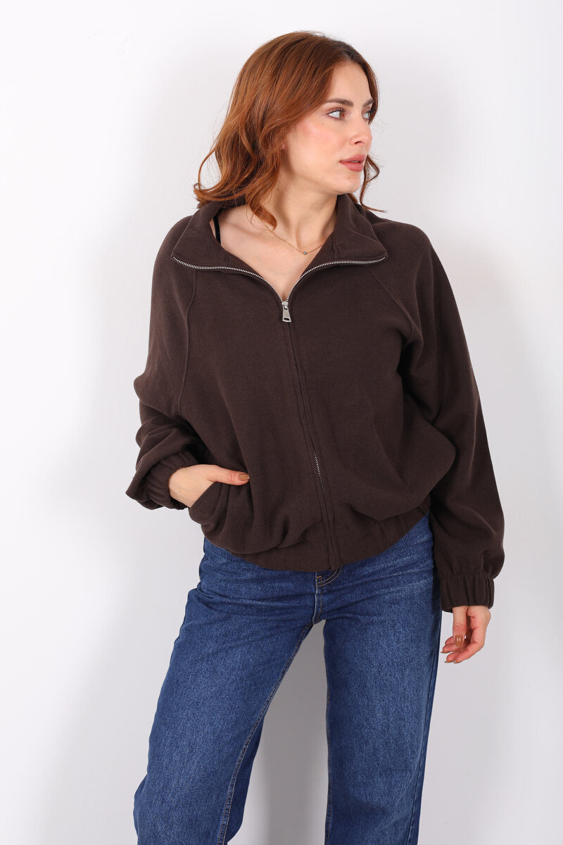 Fermuarlı Selanik Acı Kahve Kadın Sweat - 3