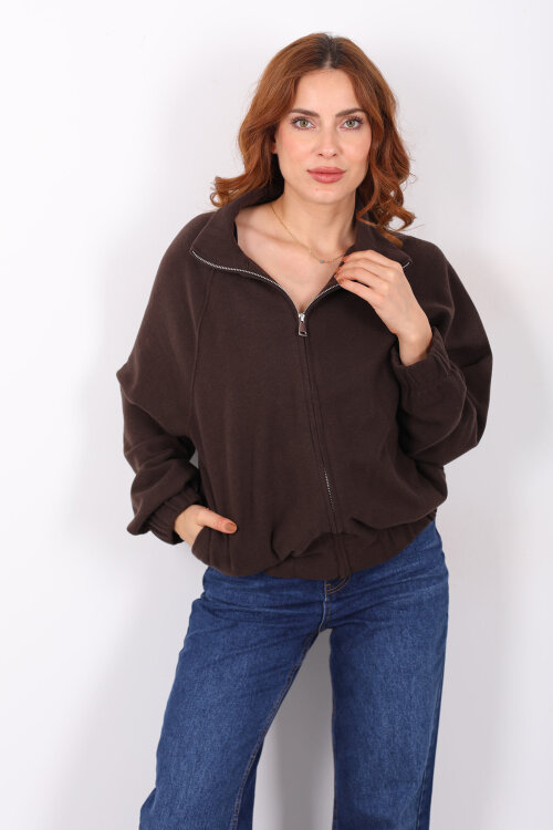 Fermuarlı Selanik Acı Kahve Kadın Sweat - 5