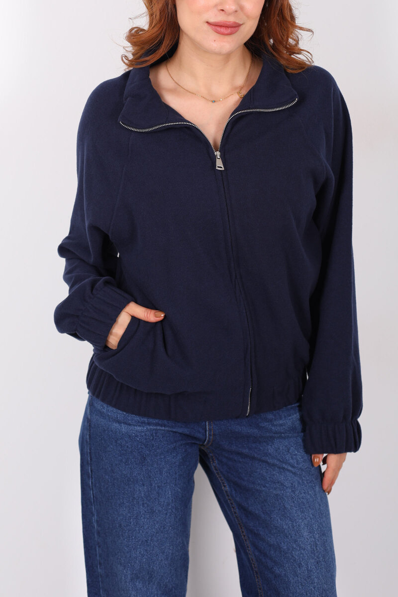 Fermuarlı Selanik Lacivert Kadın Sweat - 2