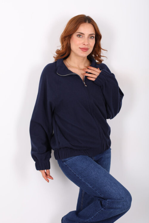 Fermuarlı Selanik Lacivert Kadın Sweat - Berox