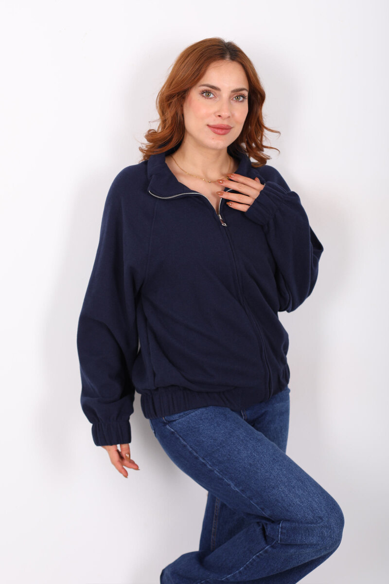 Fermuarlı Selanik Lacivert Kadın Sweat - 1