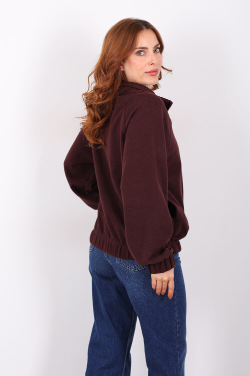 Fermuarlı Selanik Mürdüm Kadın Sweat - 5