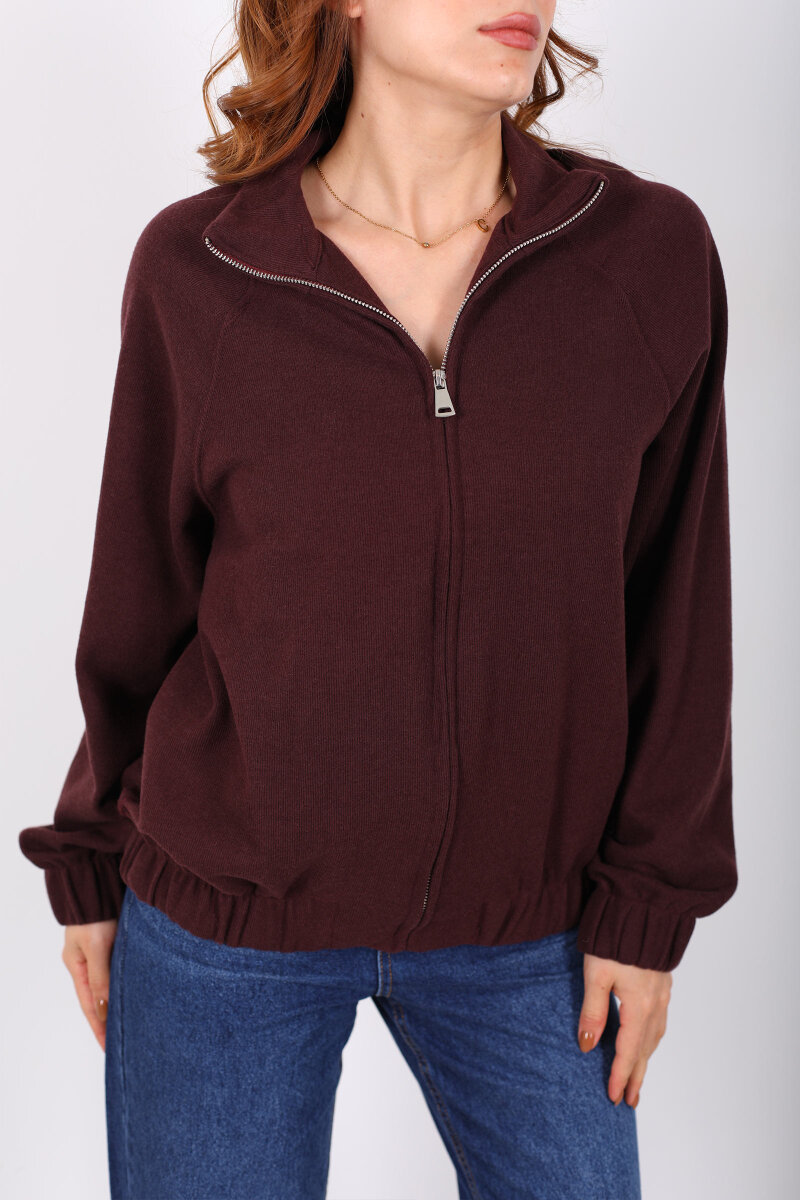Fermuarlı Selanik Mürdüm Kadın Sweat - 2