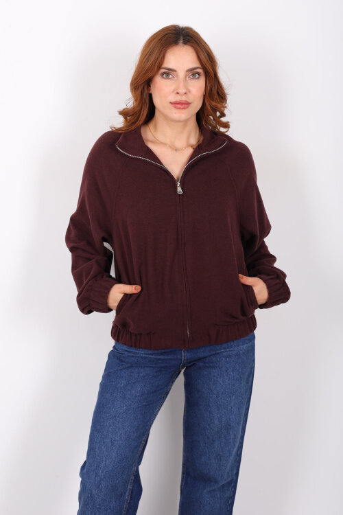 Fermuarlı Selanik Mürdüm Kadın Sweat - 3