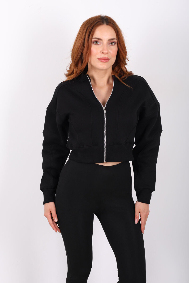 Fermuarlı Siyah Kadın Parçalı Sweat - 5