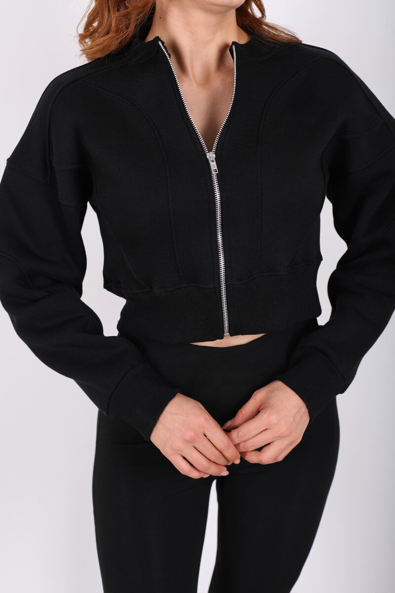 Fermuarlı Siyah Kadın Parçalı Sweat - 2
