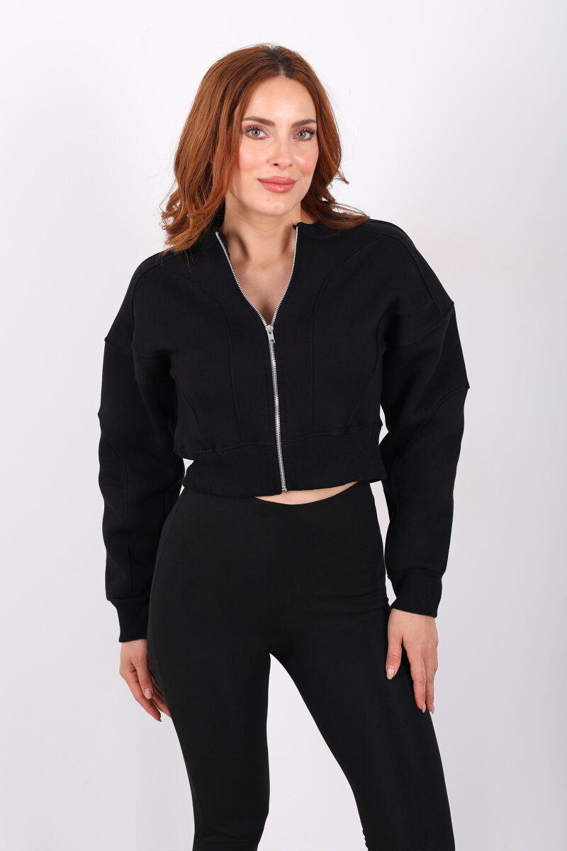 Fermuarlı Siyah Kadın Parçalı Sweat - 3