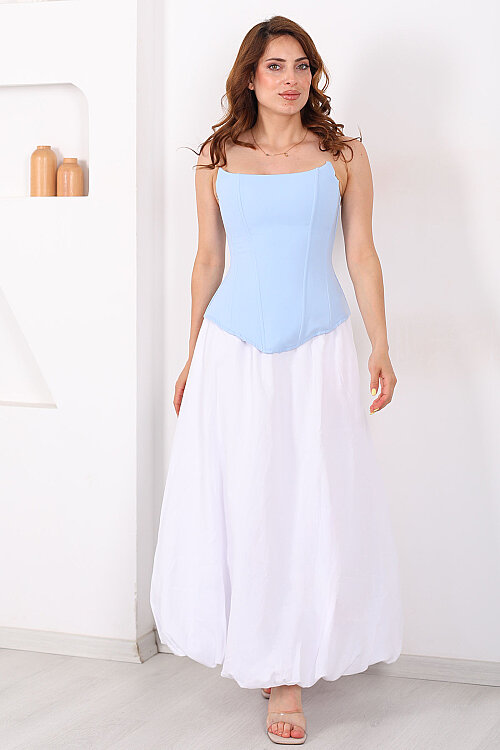 Fermuarlı Straplez Bebe Mavi Kadın Korse Bluz - 3