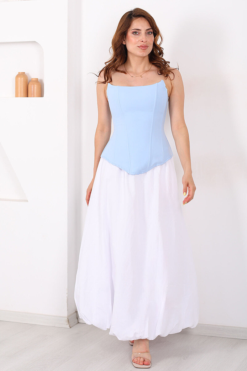 Fermuarlı Straplez Bebe Mavi Kadın Korse Bluz - 3