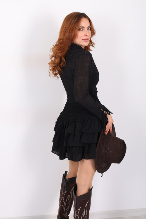 Fırfırlı Siyah Kadın Mini Etek - 6