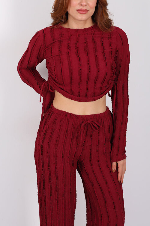 Fırfırlı Yanı Büzgülü Bordo Kadın Takım - Berox (1)