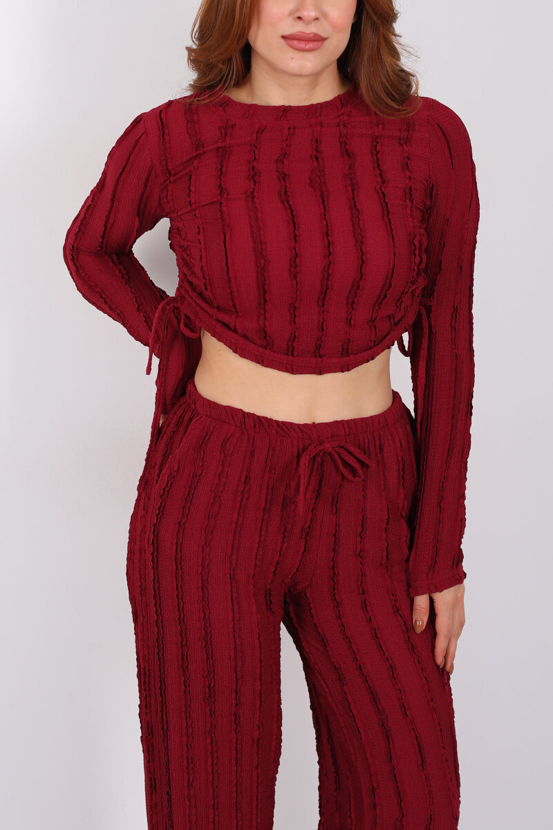 Fırfırlı Yanı Büzgülü Bordo Kadın Takım - 2