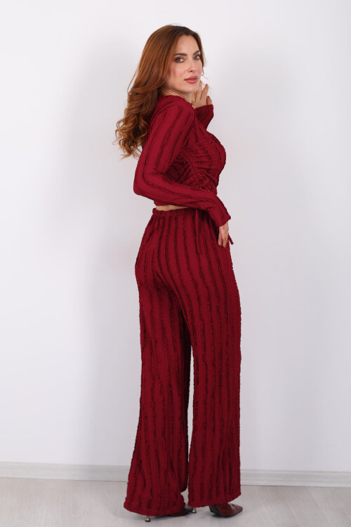 Fırfırlı Yanı Büzgülü Bordo Kadın Takım - 6
