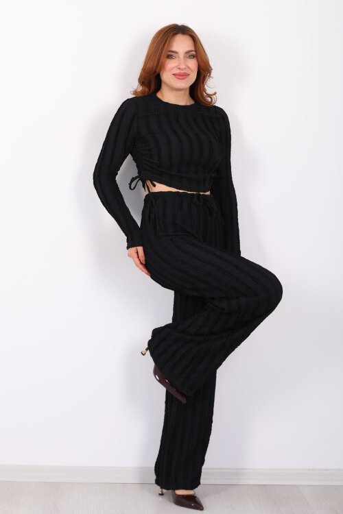 Fırfırlı Yanı Büzgülü Siyah Kadın Takım - 3