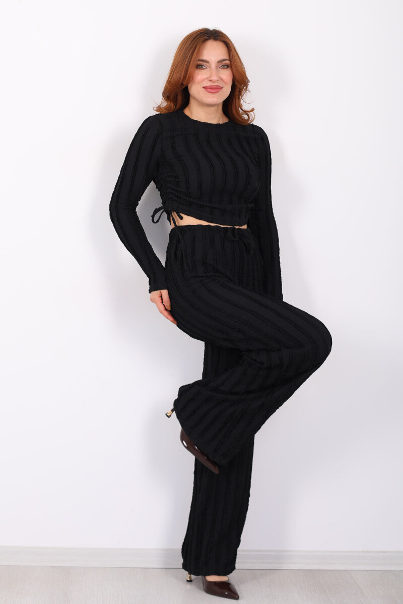 Fırfırlı Yanı Büzgülü Siyah Kadın Takım - 3