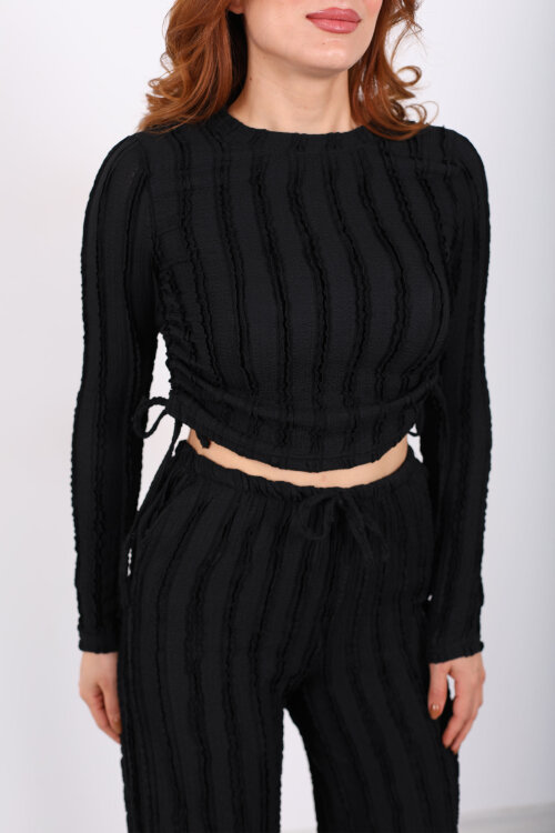 Fırfırlı Yanı Büzgülü Siyah Kadın Takım - Berox (1)